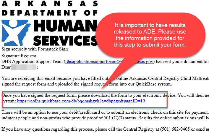 screen capture of DHS email